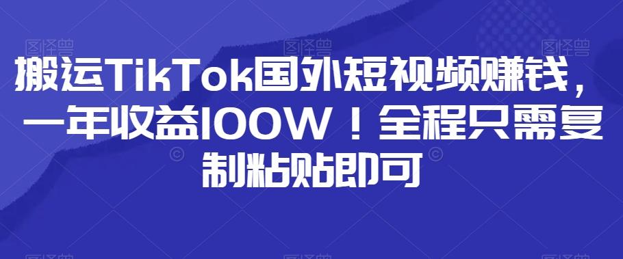 搬运TikTok国外短视频赚钱，一年收益100W！全程只需复制粘贴即可-天使资源网
