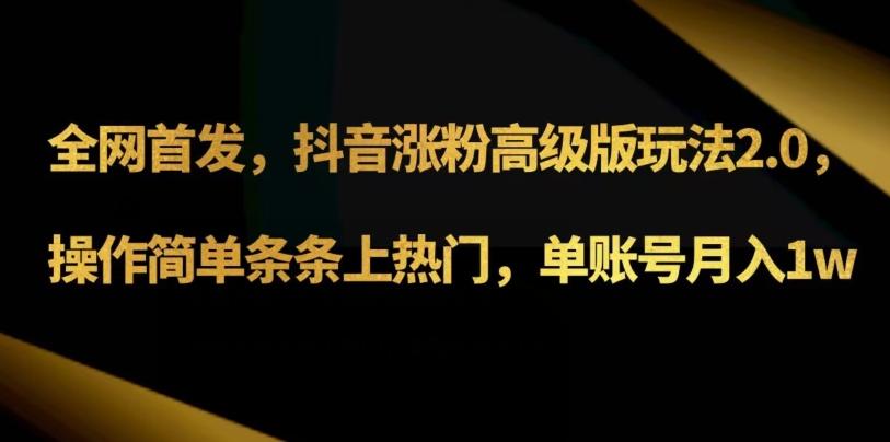 抖音涨粉高级版玩法3.0，操作简单条条上热门，单账号月入1w可批量矩阵（附1500素材）-天使资源网