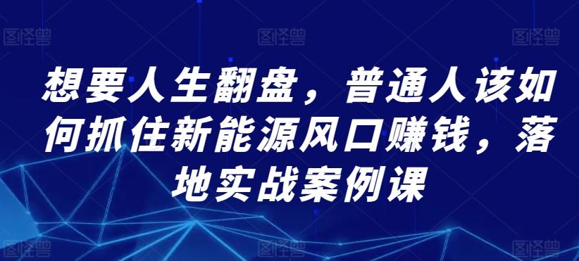想要人生翻盘，普通人该如何抓住新能源风口赚钱，落地实战案例课-天使资源网
