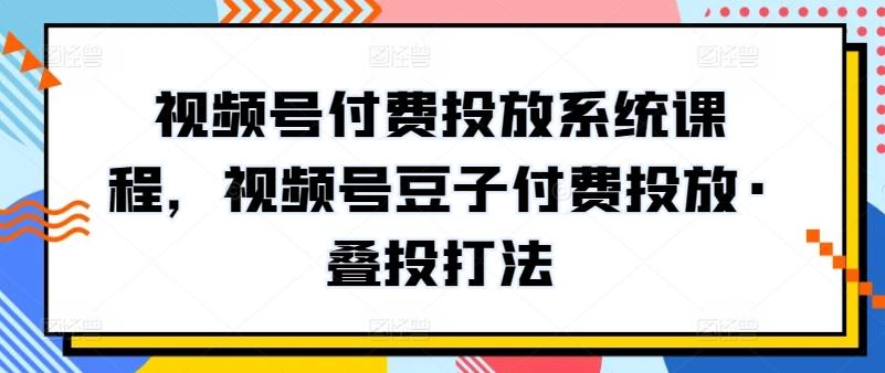 视频号付费投放系统课程，视频号豆子付费投放·叠投打法-天使资源网