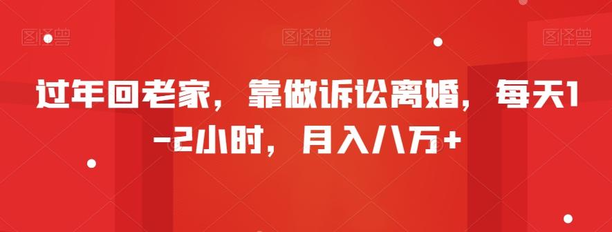 过年回老家，靠做诉讼离婚，每天1-2小时，月入八万+-天使资源网
