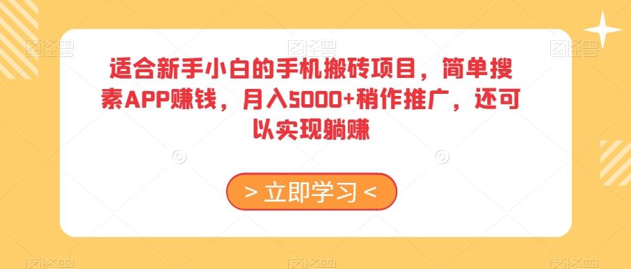 适合新手小白的手机搬砖项目，简单搜素APP赚钱，月入5000+稍作推广，还可以实现躺赚【揭秘】-天使资源网