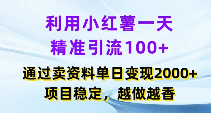 利用小红书一天精准引流100+，通过卖项目单日变现2k+，项目稳定，越做越香【揭秘】-天使资源网