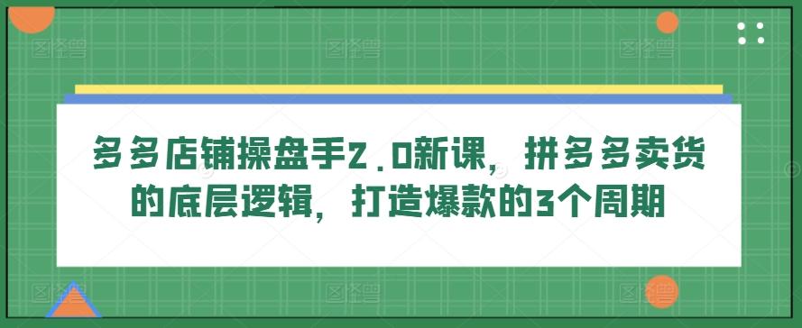 多多店铺操盘手2.0新课，拼多多卖货的底层逻辑，打造爆款的3个周期-天使资源网