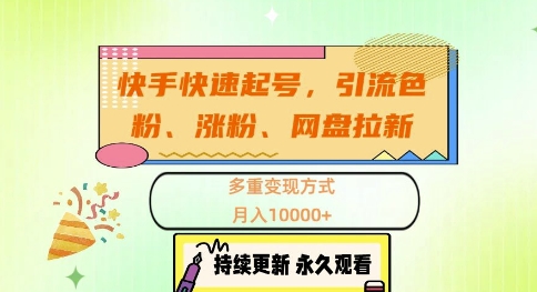 快手快速起号，引流s粉、涨粉、网盘拉新多重变现方式，月入1w【揭秘】-天使资源网