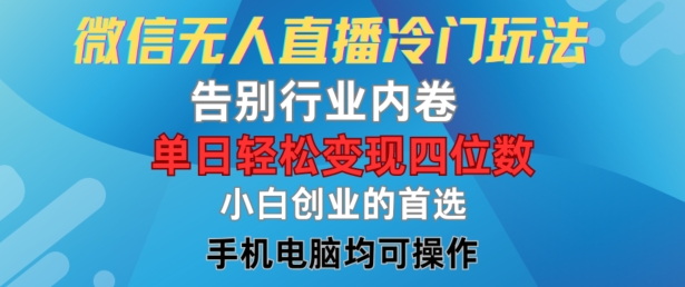 微信无人直播冷门玩法，告别行业内卷，单日轻松变现四位数，小白的创业首选【揭秘】-天使资源网