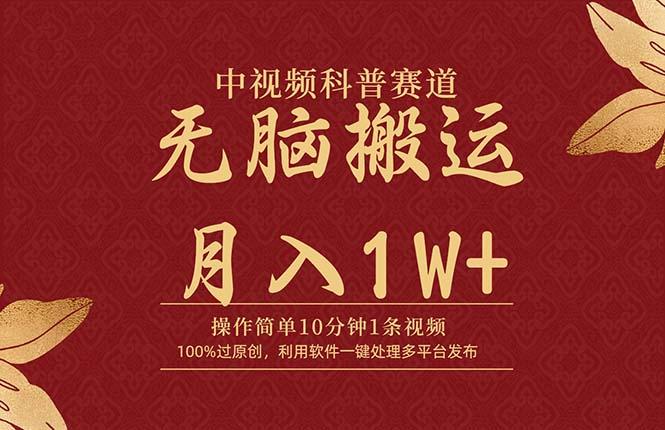 (9846期)中视频科普赛道，10分钟1条视频，条条爆款，100%过原创，无脑搬运月入1W+-天使资源网