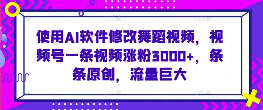 使用AI软件修改舞蹈视频，视频号一条视频涨粉3000+，条条原创，流量巨大【揭秘】-天使资源网