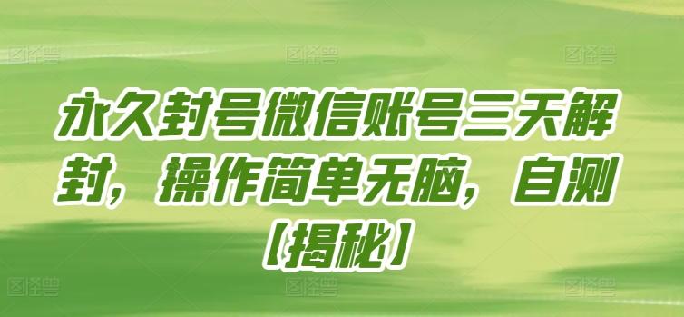 永久封号微信账号三天解封，操作简单无脑，自测【揭秘】-天使资源网