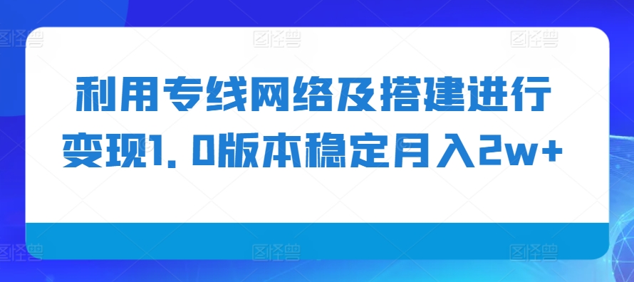 利用专线网络及搭建进行变现1.0版本稳定月入2w+【揭秘】-天使资源网
