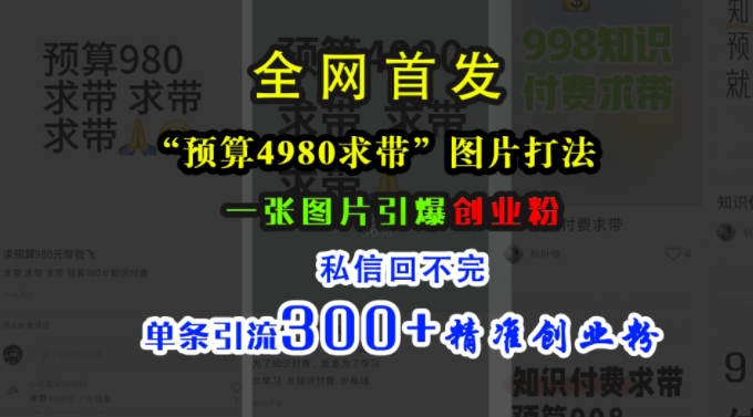 小红书“预算4980带我飞”图片打法，一张图片引爆创业粉，私信回不完，单条引流300+精准创业粉-天使资源网