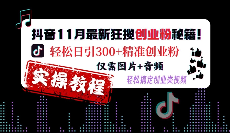 抖音11月最新狂揽创业粉秘籍，轻松日引300+精准创业粉，仅需图片+音频，轻松搞定创业类视频-天使资源网