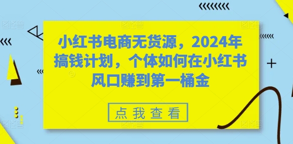 小红书电商无货源，2024年搞钱计划，个体如何在小红书风口赚到第一桶金-天使资源网