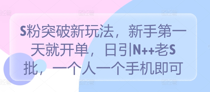 S粉突破新玩法，新手第一天就开单，日引N++老S批，一个人一个手机即可【揭秘】-天使资源网