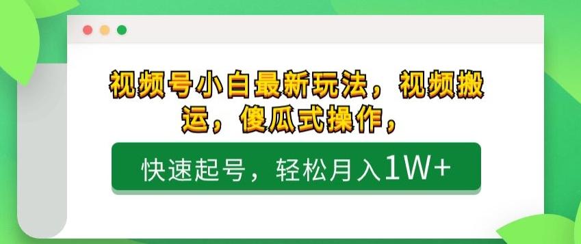 视频号小白最新玩法，视频搬运，傻瓜式操作，快速起号，轻松月入1W+-天使资源网