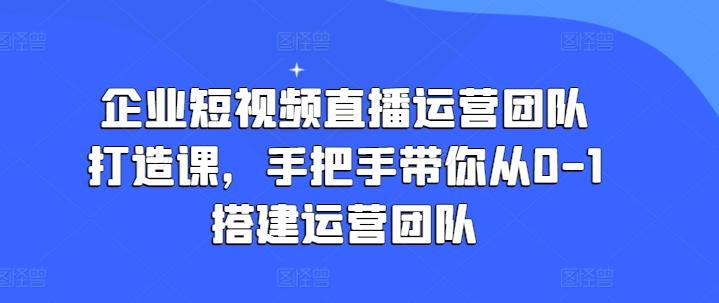 企业短视频直播运营团队打造课，手把手带你从0-1搭建运营团队-天使资源网