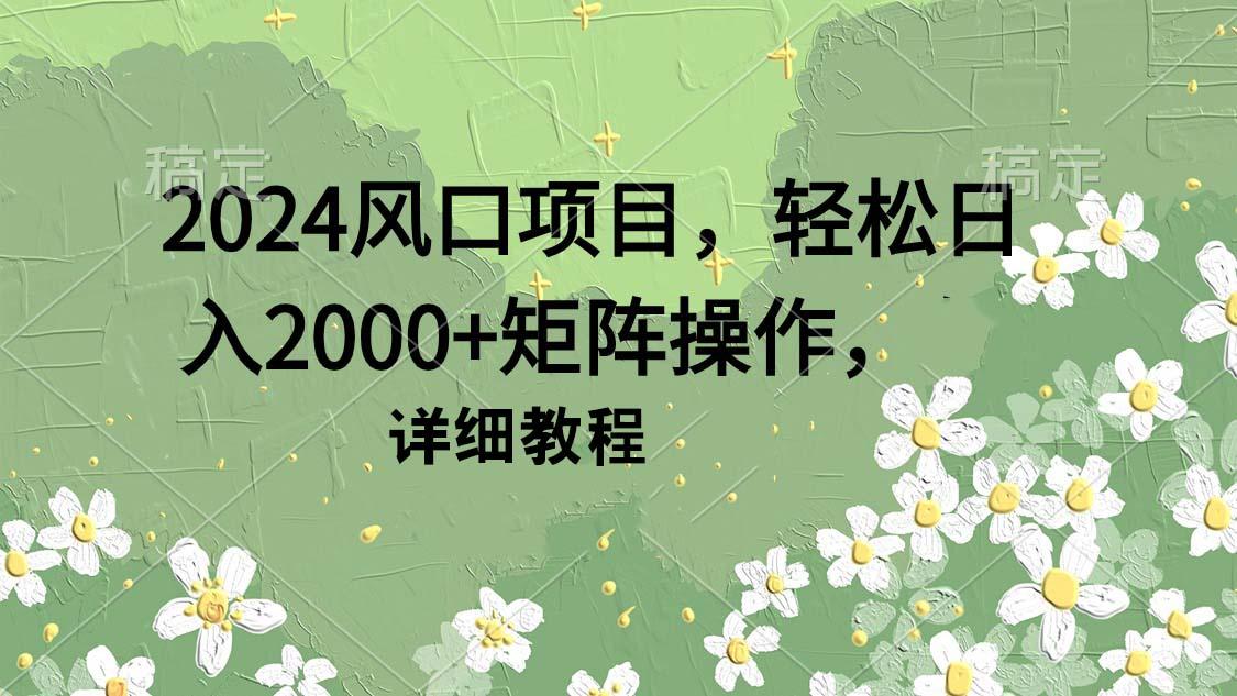 (9652期)2024风口项目，轻松日入2000+矩阵操作，详细教程-天使资源网