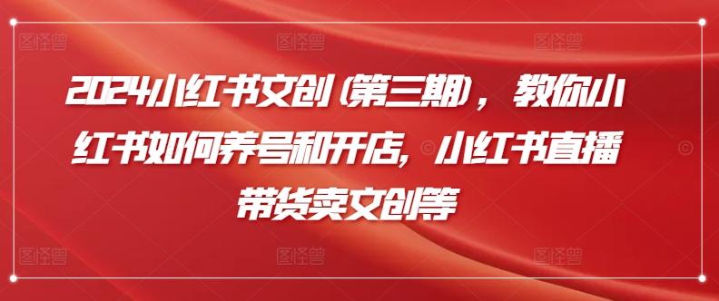 2024小红书文创(第三期)，教你小红书如何养号和开店，小红书直播带货卖文创等-天使资源网