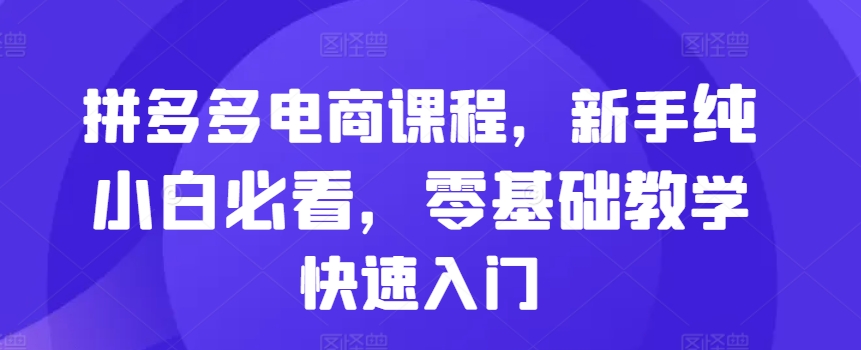 拼多多电商课程，新手纯小白必看，零基础教学快速入门-天使资源网