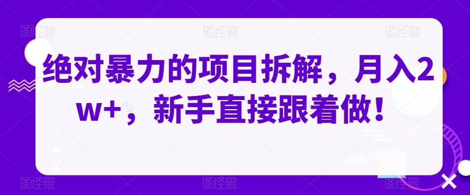 绝对暴力的项目拆解，月入2w+，新手直接跟着做！-天使资源网
