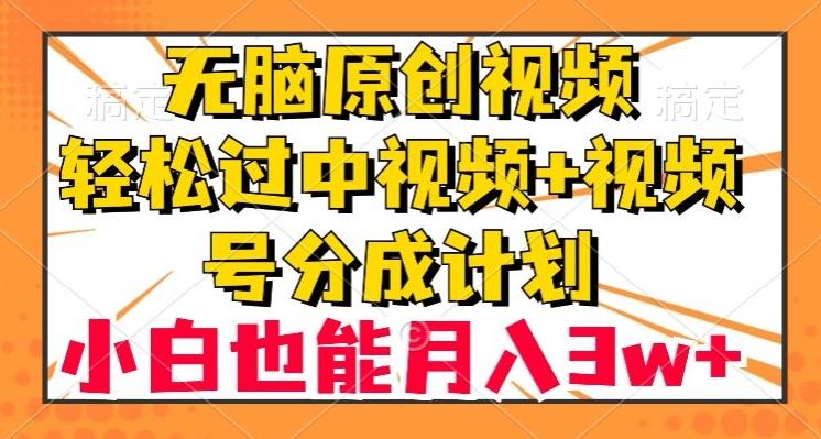 无脑原创视频，轻松过中视频+视频号分成计划，小白也能月入3w+【揭秘】-天使资源网