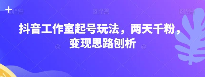 抖音工作室起号玩法，两天千粉，变现思路刨析-天使资源网