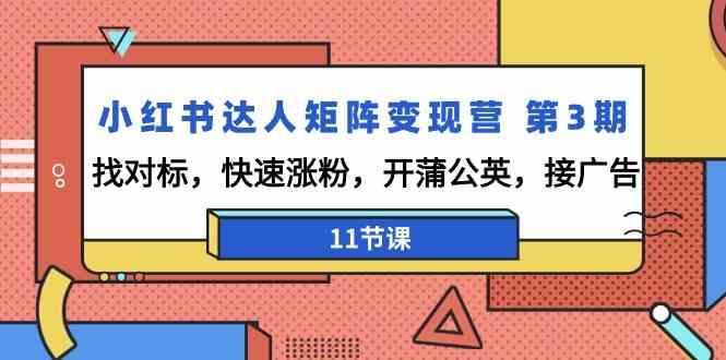 小红书达人矩阵变现营第3期，找对标，快速涨粉，开蒲公英，接广告(11节课)-天使资源网