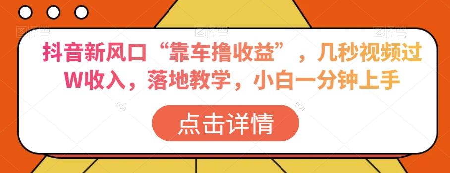 抖音新风口“靠车撸收益”，几秒视频过W收入，落地教学，小白一分钟上手【揭秘】-天使资源网