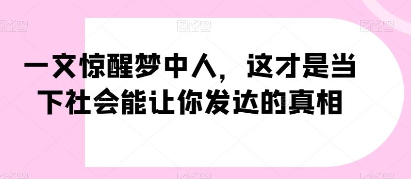 一文惊醒梦中人，这才是当下社会能让你发达的真相【公众号付费文章】-天使资源网