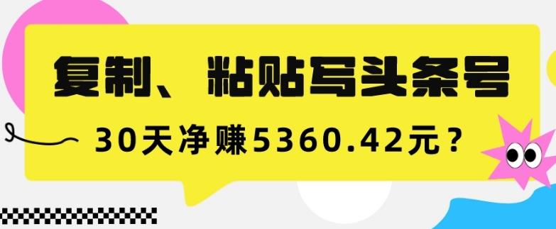 复制、粘贴写头条号，10分钟1篇，30天净赚5360.42元？-天使资源网