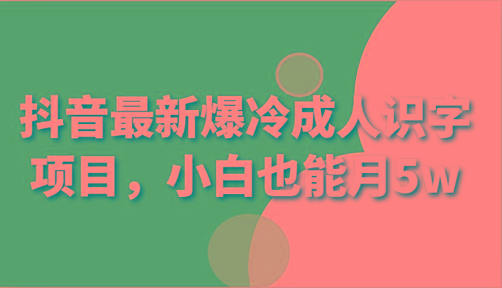 抖音最新爆冷成人识字项目，小白也能月5w-天使资源网