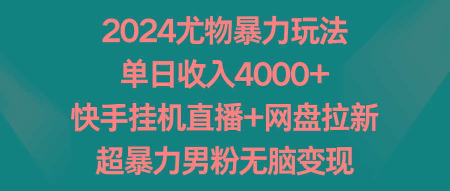 2024尤物暴力玩法 单日收入4000+快手挂机直播+网盘拉新 超暴力男粉无脑变现-天使资源网