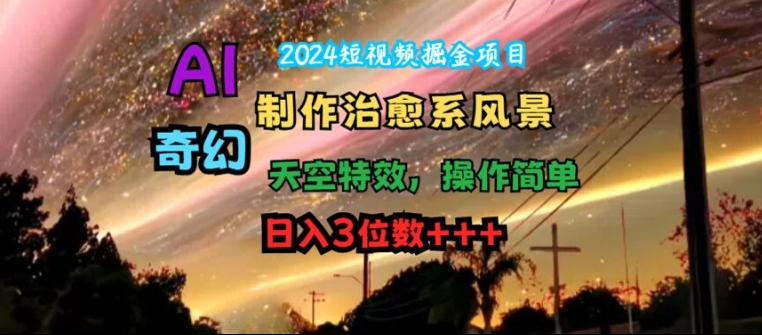 2024短视频掘金项目，AI制作治愈系风景，奇幻天空特效，操作简单，日入3位数【揭秘】-天使资源网