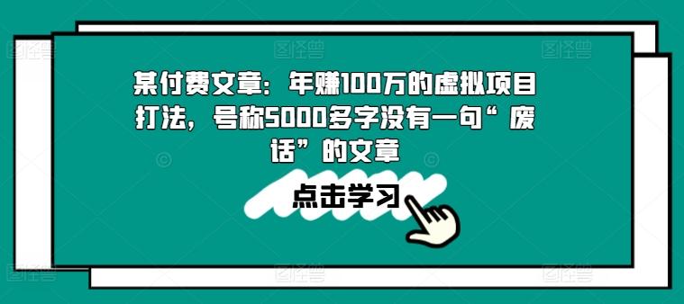 某付费文章：年赚100w的虚拟项目打法，号称5000多字没有一句“废话”的文章-天使资源网