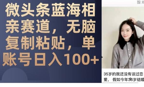 微头条蓝海相亲赛道，无脑复制粘贴，单账号日入100+-天使资源网