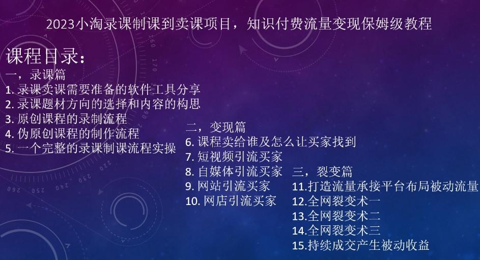 2023小淘录课制课到卖课项目，知识付费流量变现保姆级教程-天使资源网