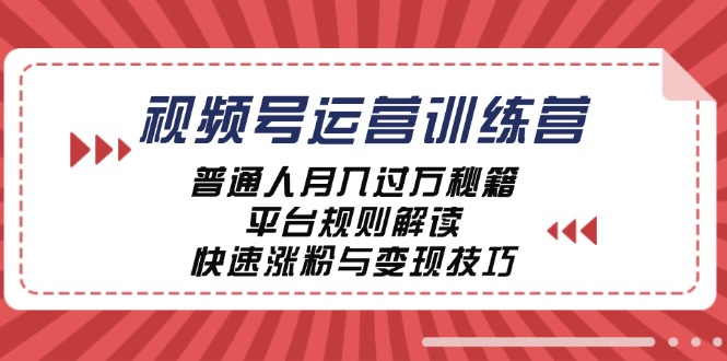视频号运营训练营：普通人月入过万秘籍，平台规则解读，快速涨粉与变现-天使资源网