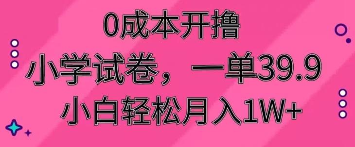 0成本开撸，小学试卷，一单39.9，小白轻松月入1W+-天使资源网