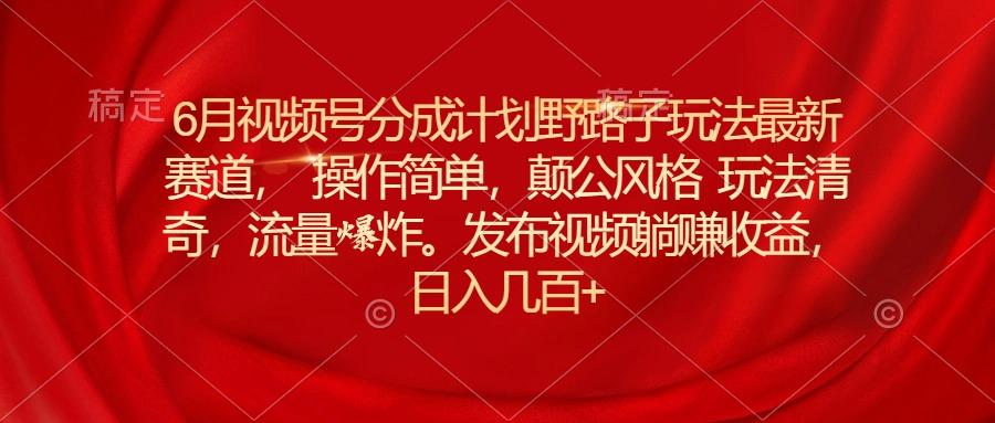 6月视频号分成计划野路子玩法最新赛道操作简单，颠公风格玩法清奇，流…-天使资源网