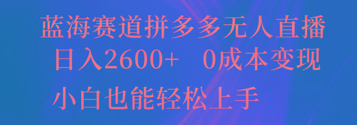 蓝海赛道拼多多无人直播，日入2600+，0成本变现，小白也能轻松上手-天使资源网