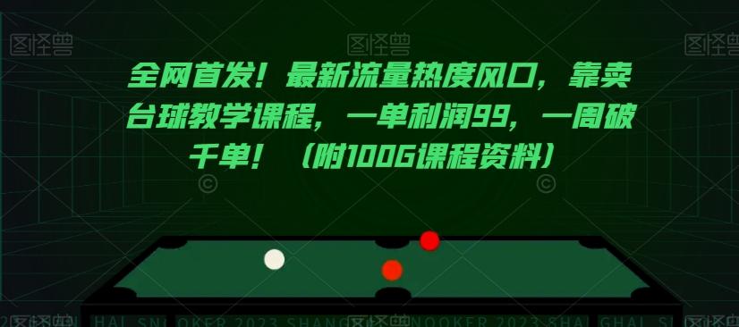 全网首发！最新流量热度风口，靠卖台球教学课程，一单利润99，一周破千单！（附100G课程资料）-天使资源网