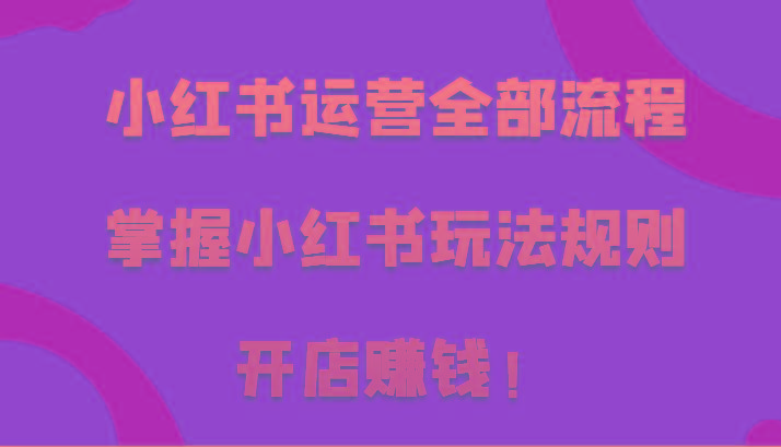 小红书运营全部流程，掌握小红书玩法规则，开店赚钱！-天使资源网