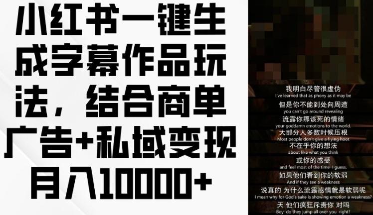 小红书一键生成字幕作品玩法，结合商单广告+私域变现月入1w+【揭秘】-天使资源网