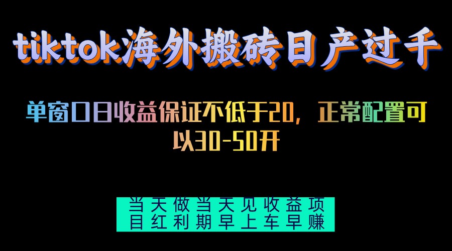 tiktok海外搬砖项目单机日产过千当天做当天见收益-天使资源网