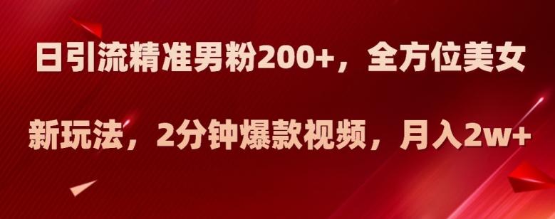 日引流精准男粉200+，全方位美女新玩法，2分钟爆款视频，月入2w+【揭秘】-天使资源网