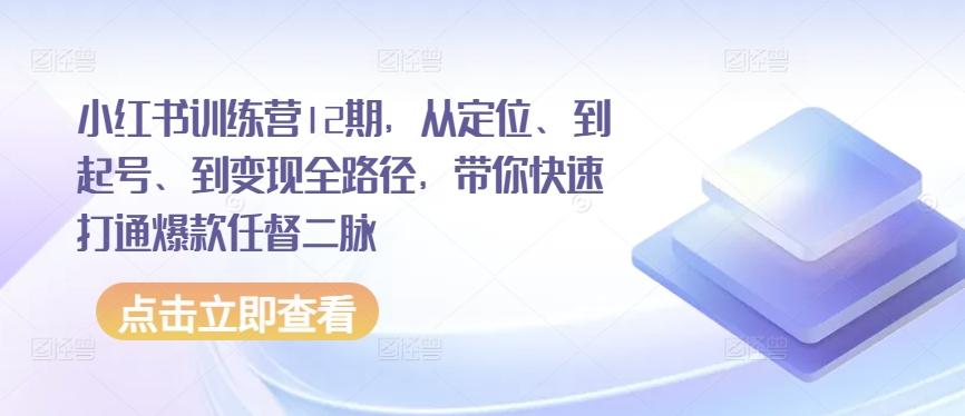 小红书训练营12期，从定位、到起号、到变现全路径，带你快速打通爆款任督二脉-天使资源网