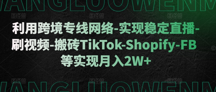 利用跨境专线网络-实现稳定直播-刷视频-搬砖TikTok-Shopify-FB等实现月入2W+【揭秘】-天使资源网