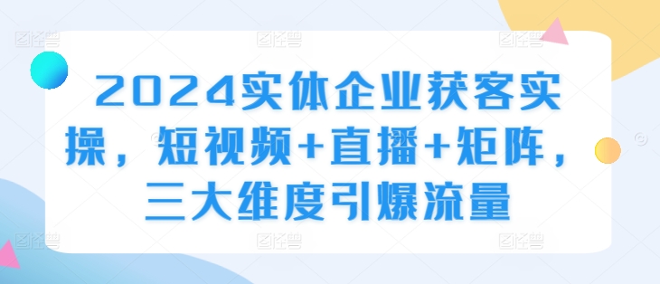 2024实体企业获客实操，短视频+直播+矩阵，三大维度引爆流量-天使资源网