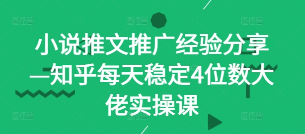 小说推文推广经验分享—知乎每天稳定4位数大佬实操课-天使资源网