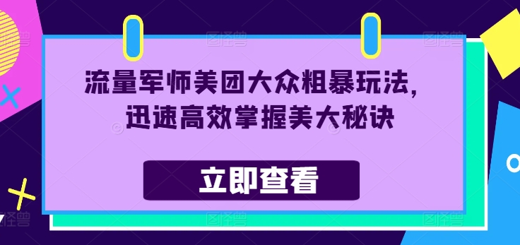 流量军师美团大众粗暴玩法，迅速高效掌握美大秘诀-天使资源网